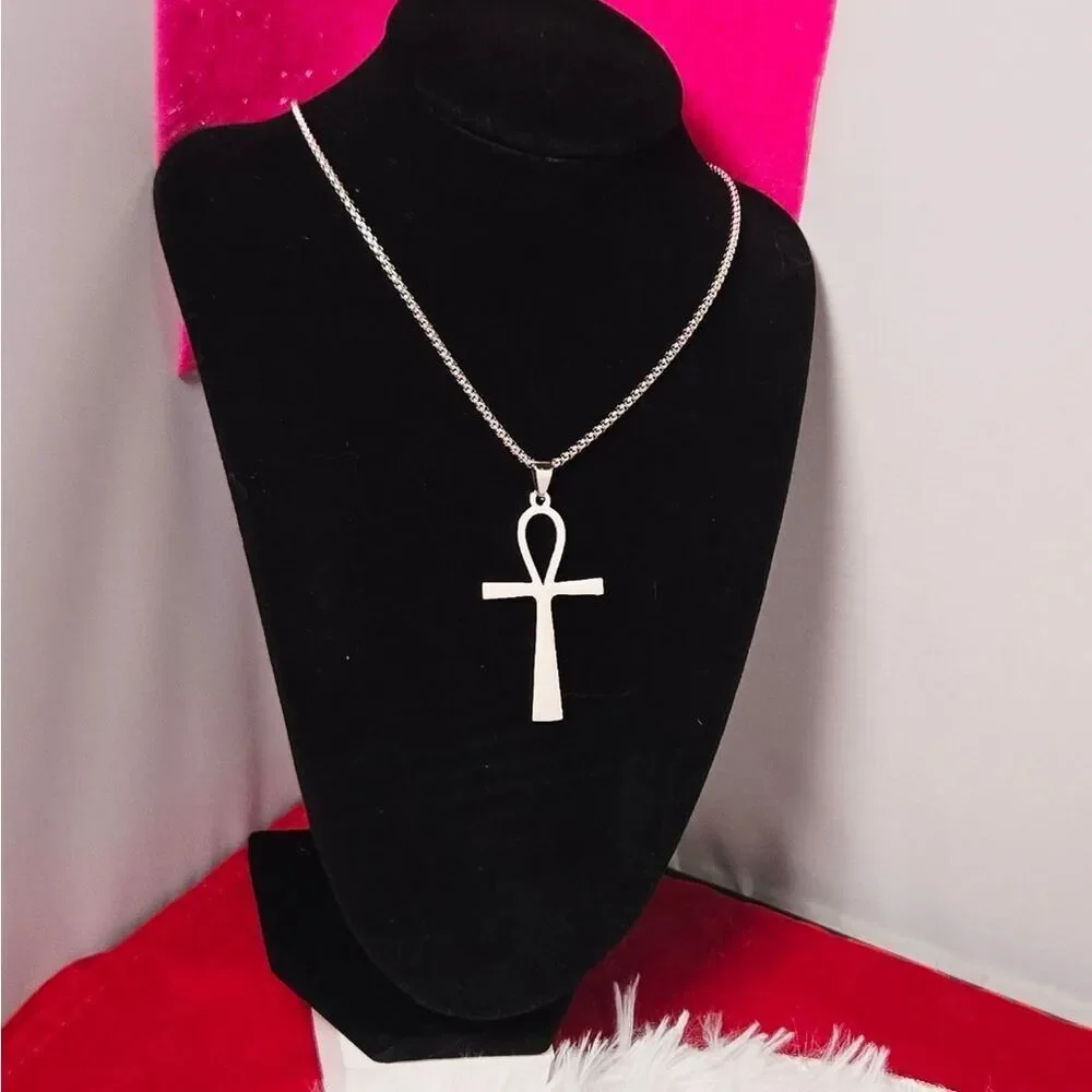 Stainless Steel Ankh Cross Pendant Necklace 20